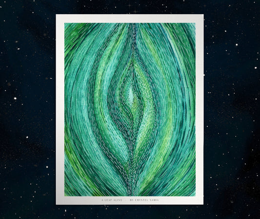 A Leaf Alive: Limited Prints from Original Hand-Painted watercolor on Paper Canvas Paper Print green dotwork calm nature art Limited art prints signed by artist