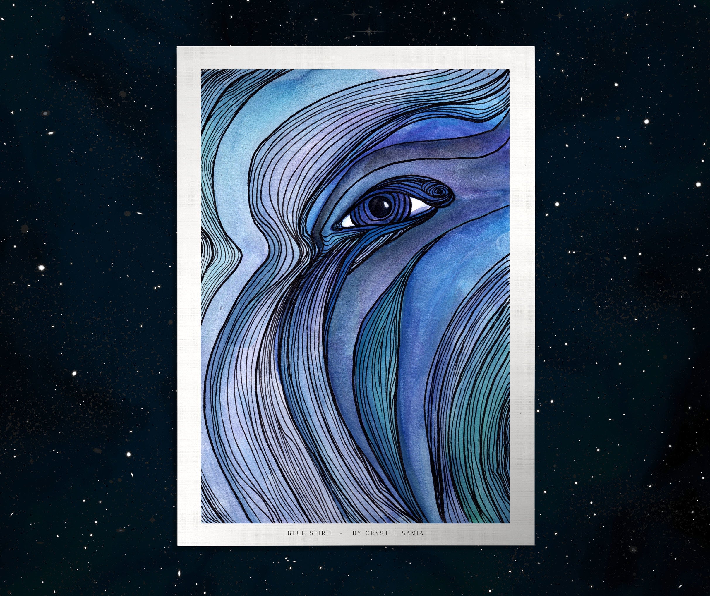 "Blue Spirit" Art Print Artwork line Art patterns colorful Signed by Artist organic home decoration wall hangings psychedelic art prints for sale