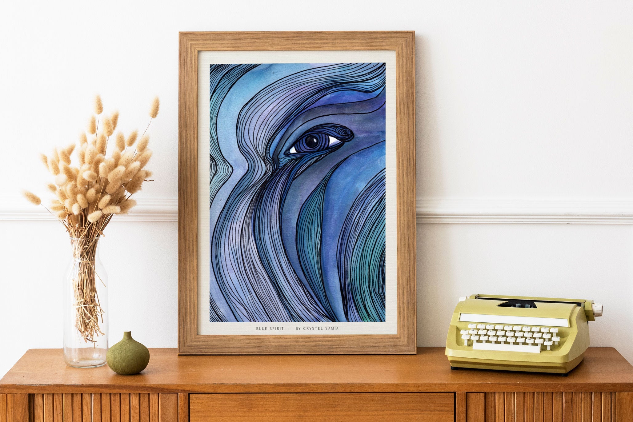 "Blue Spirit" Art Print Artwork line Art patterns colorful Signed by Artist organic home decoration wall hangings psychedelic art prints for sale