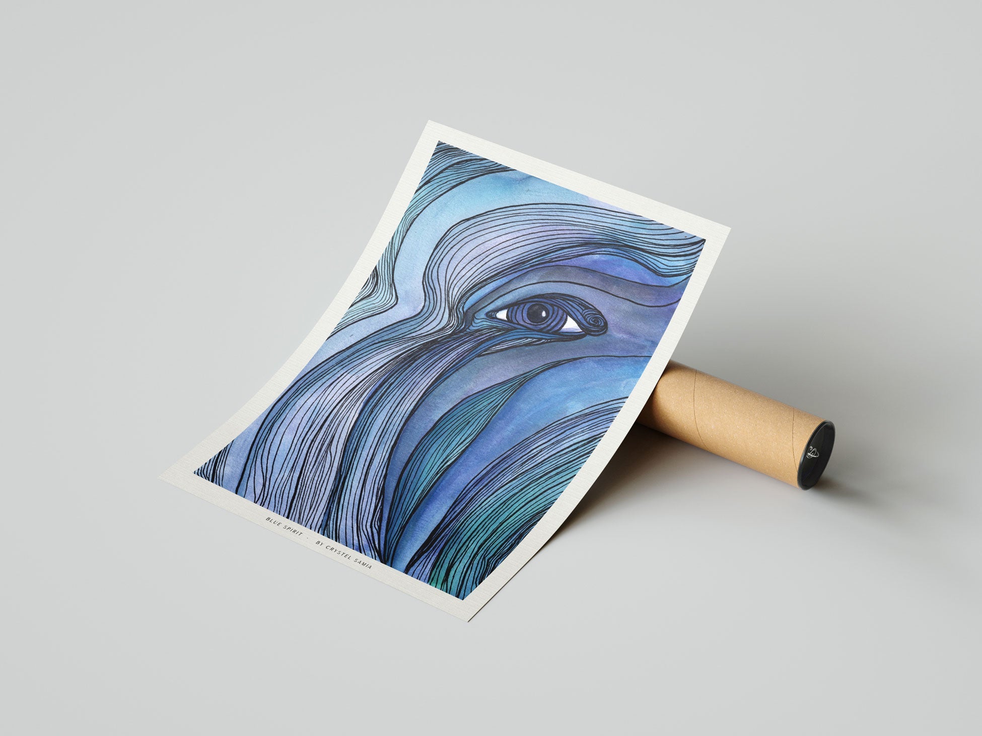 "Blue Spirit" Art Print Artwork line Art patterns colorful Signed by Artist organic home decoration wall hangings signed by artist quiet eye psychedelic art prints for sale