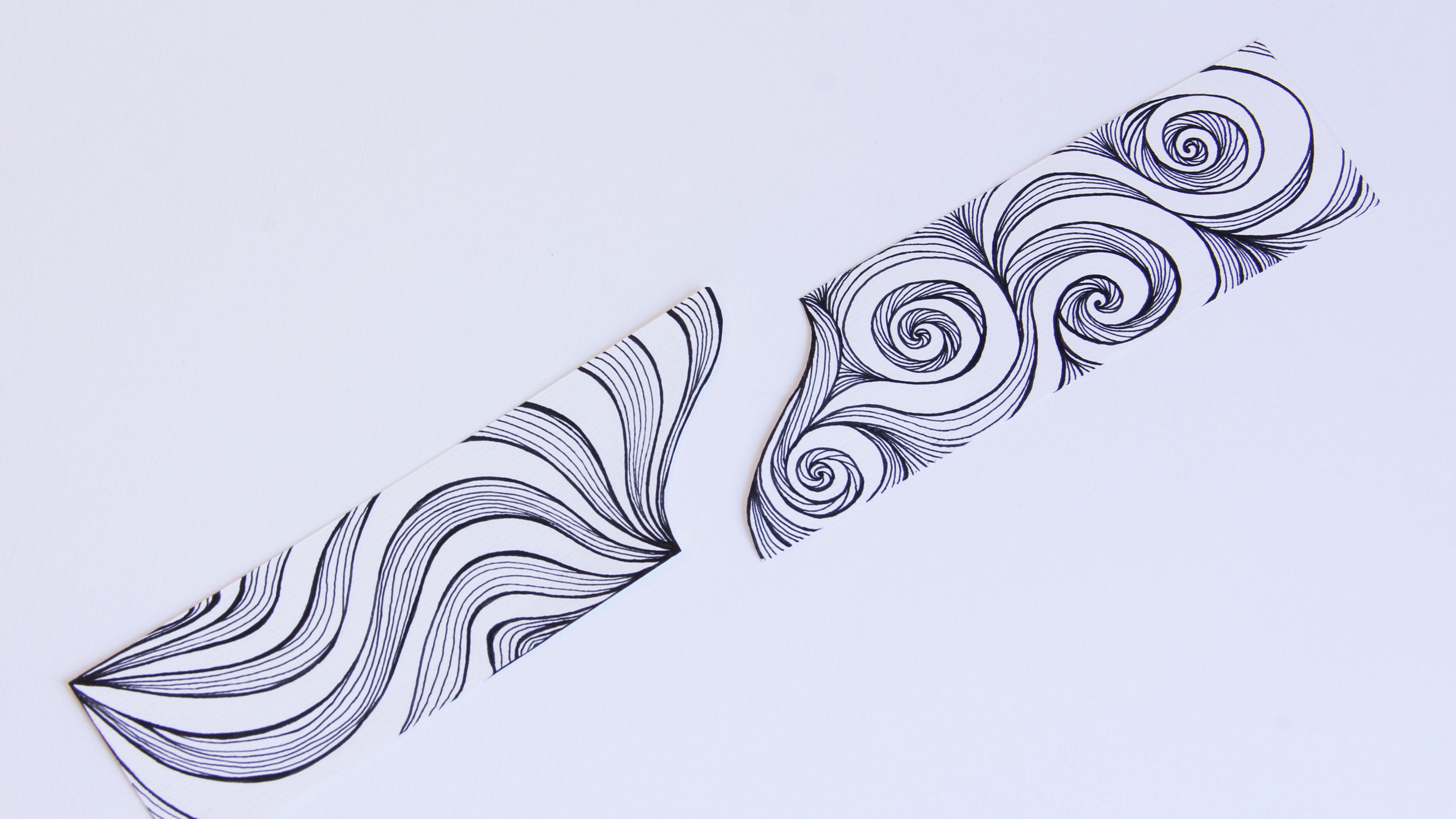 Bookmark leaf spirals line Art patterns organic handmade hand-painted Black and White 5 unique designs signed by artist couple complementory friendship