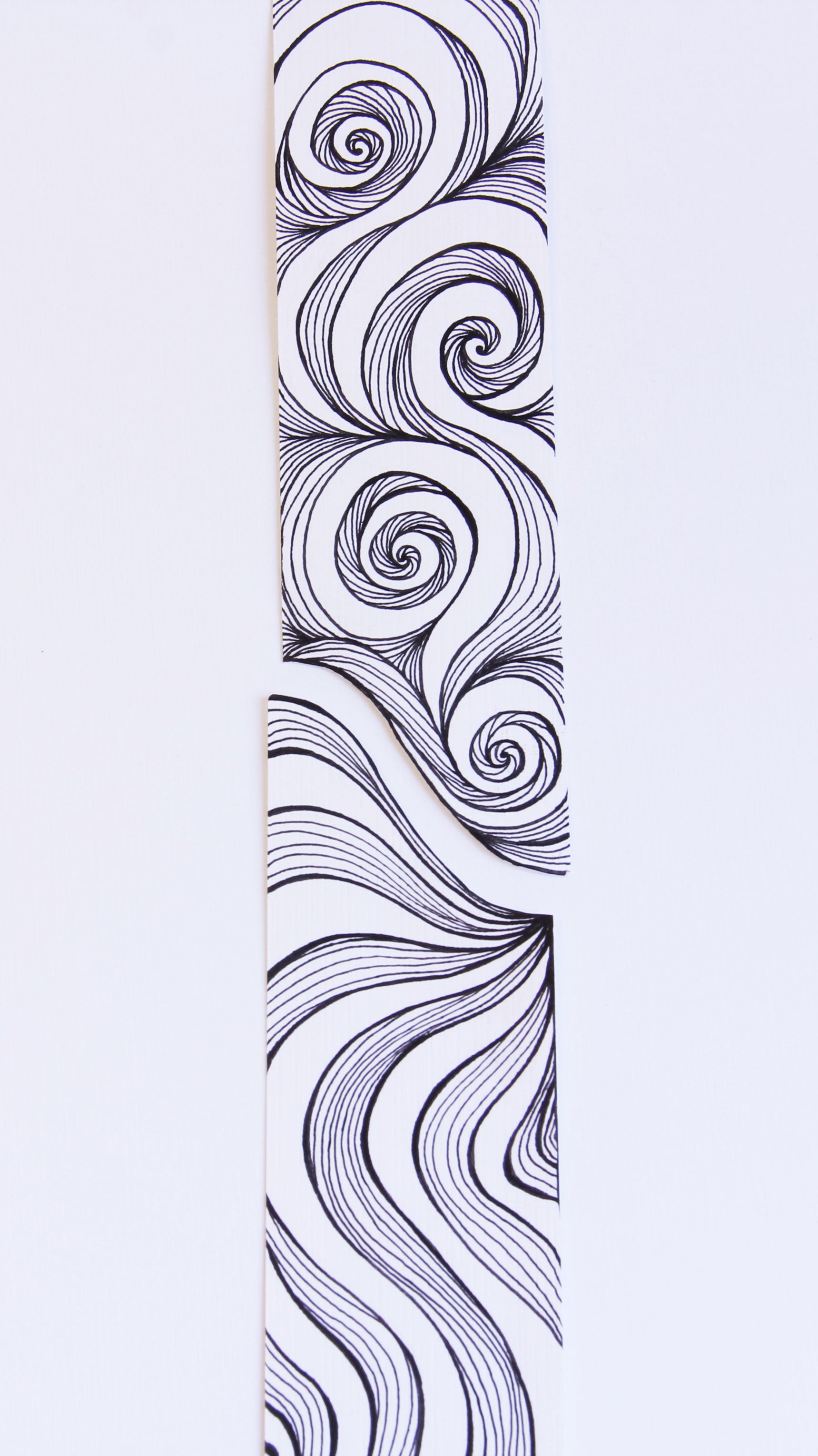 Bookmark leaf spirals line Art patterns organic handmade hand-painted Black and White 5 unique designs signed by artist couple complementory