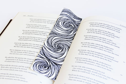 Bookmark wavy spirals line Art patterns organic handmade hand-painted Black and White