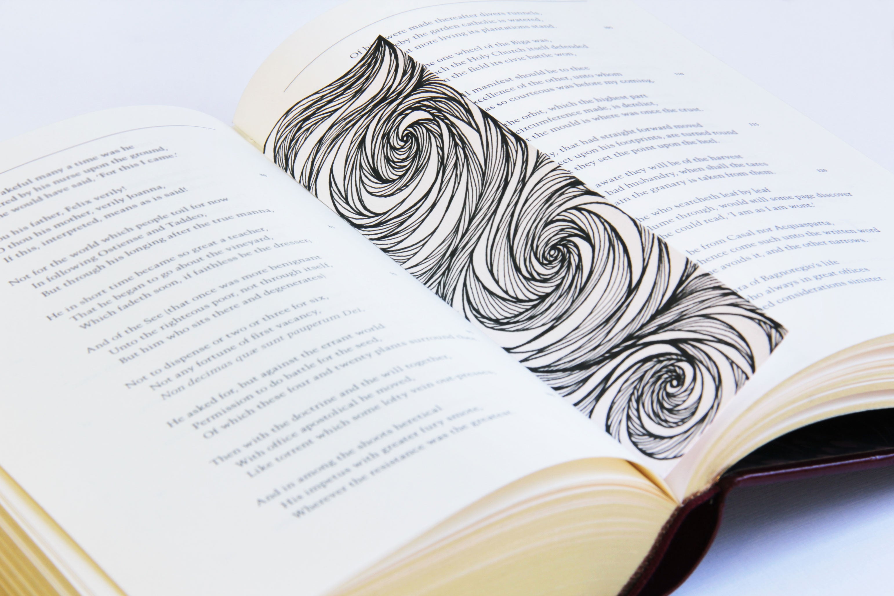 Bookmark wavy spirals line Art patterns organic handmade hand-painted Black and White