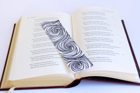 Bookmark wavy spirals line Art patterns organic handmade hand-painted Black and White