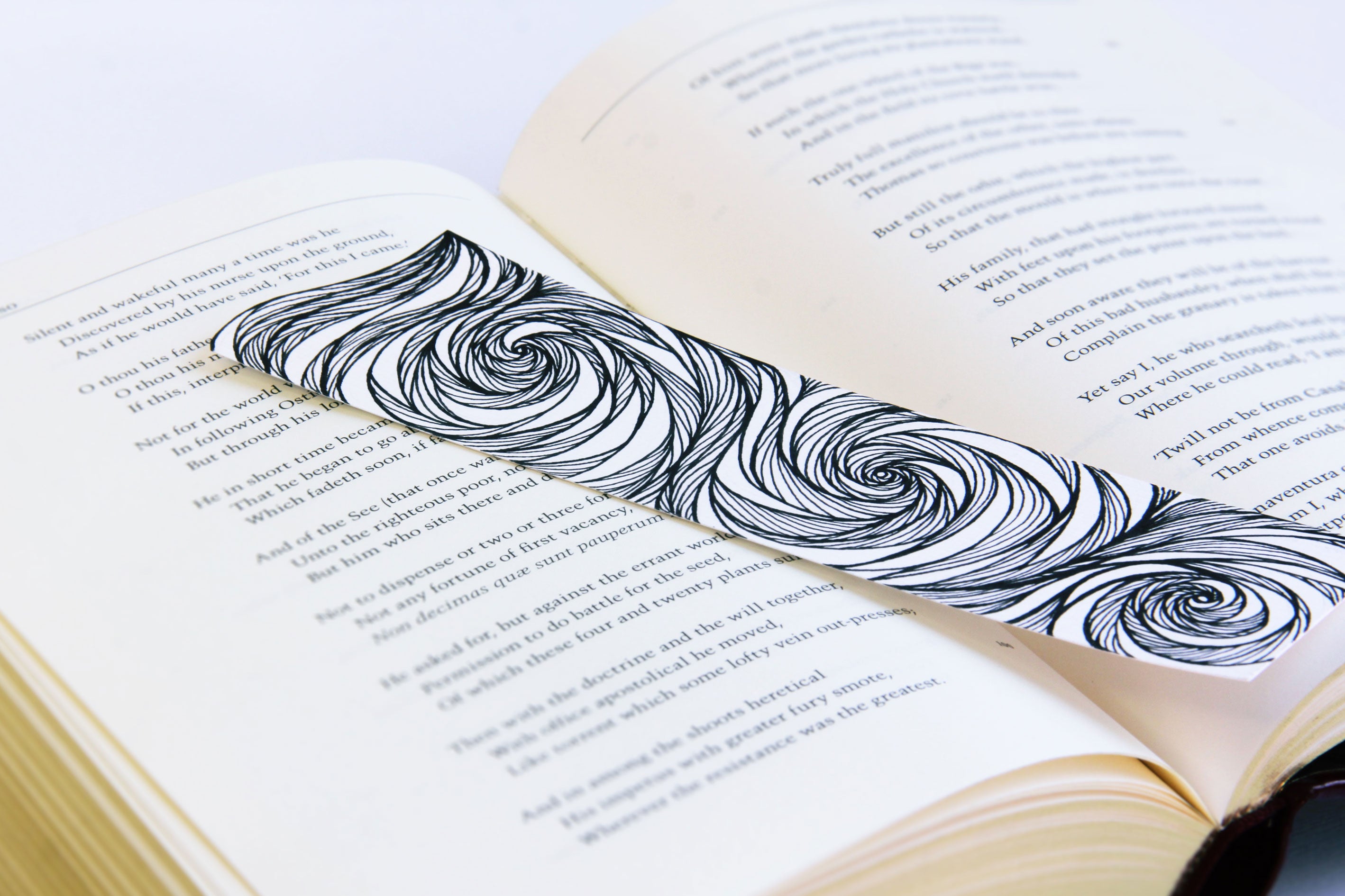 Bookmark wavy spirals line Art patterns organic handmade hand-painted Black and White