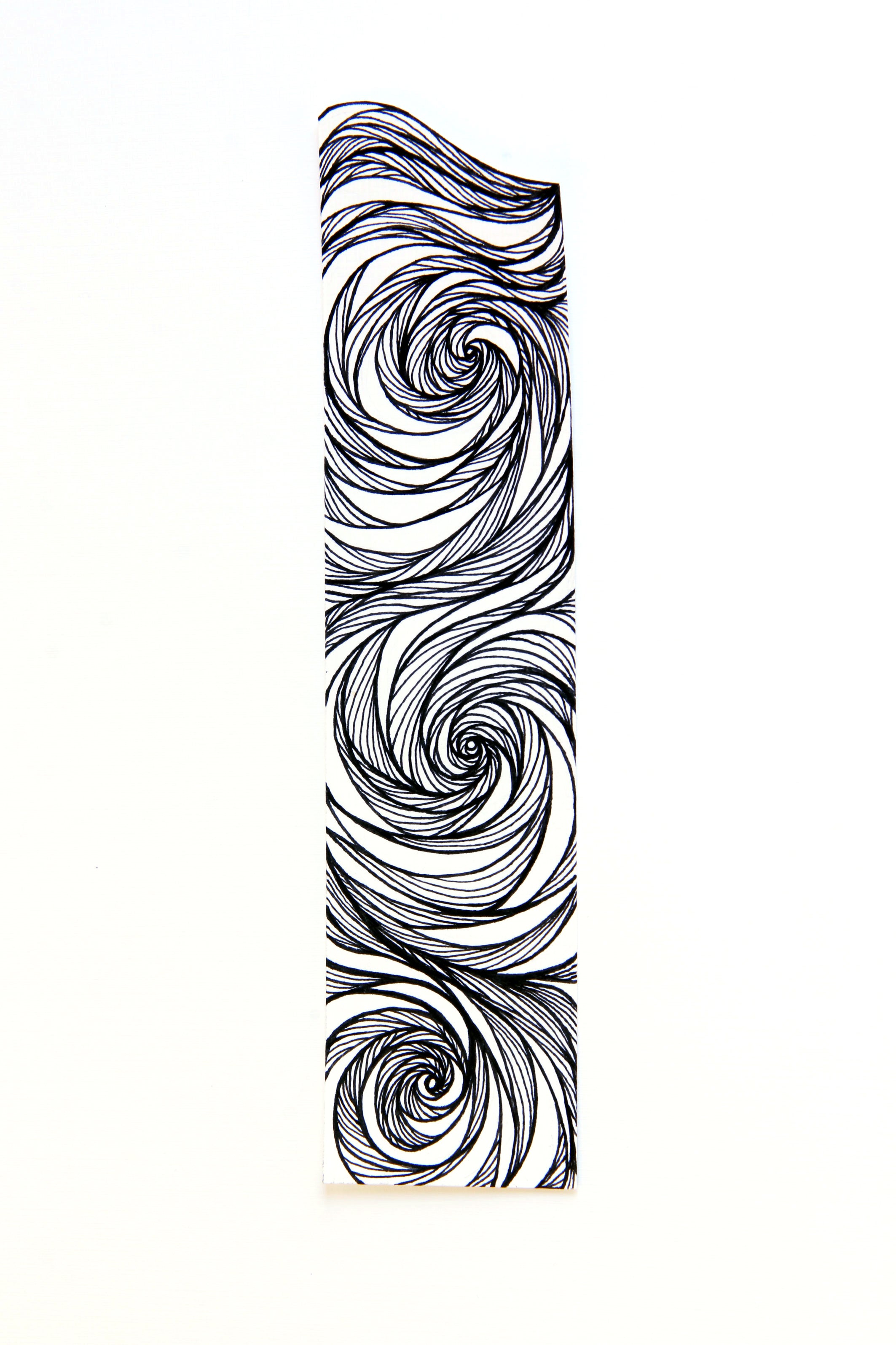 Bookmark wavy spirals line Art patterns organic handmade hand-painted Black and White