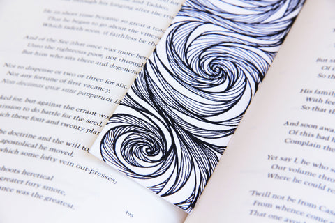 Bookmark wavy spirals line Art patterns organic handmade hand-painted Black and White