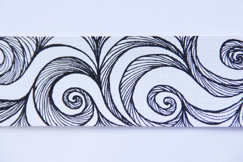 Bookmark wavy spirals line Art patterns organic handmade hand-painted Black and White signed unique detail