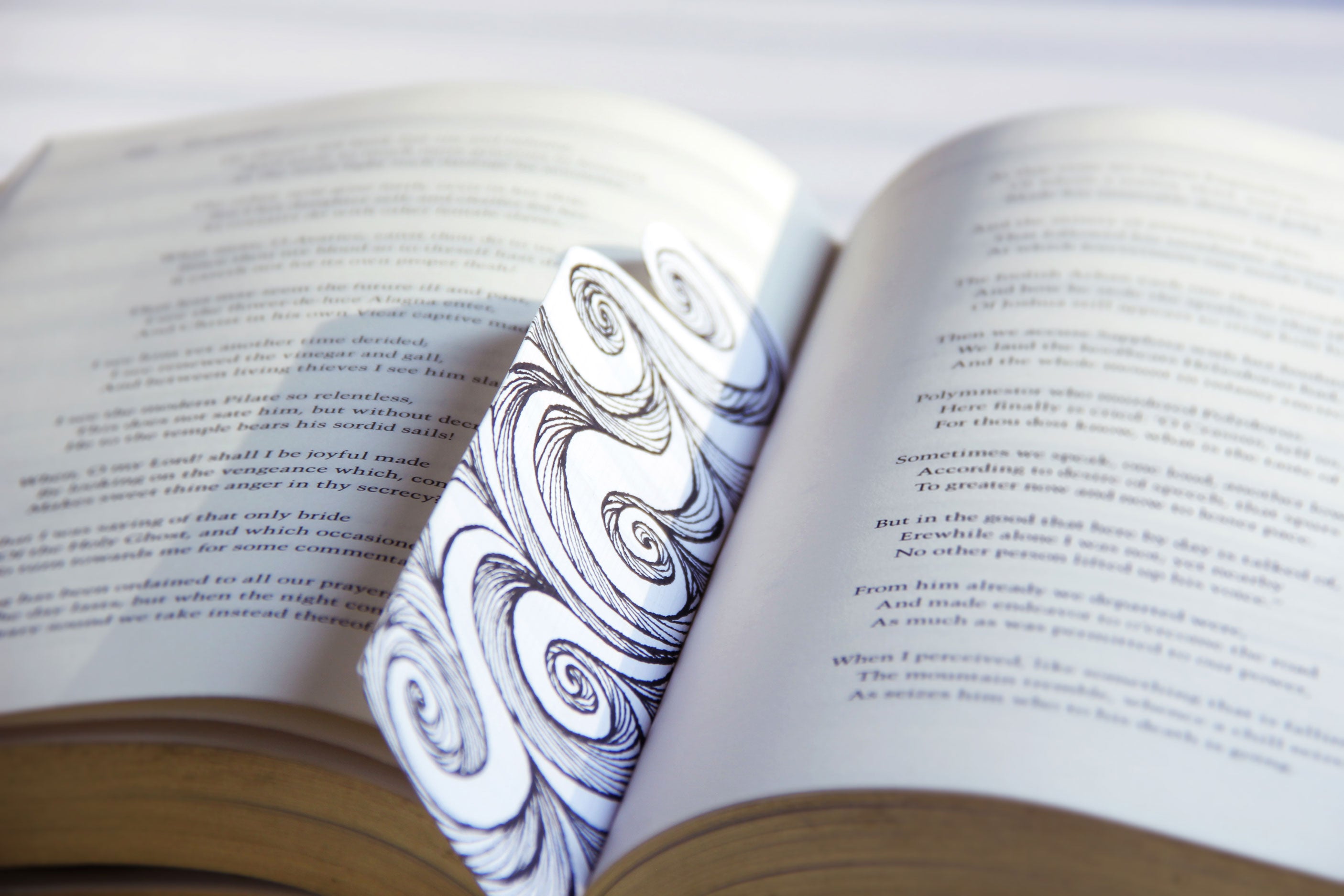 Bookmark wavy spirals line Art patterns organic handmade hand-painted Black and White signed unique