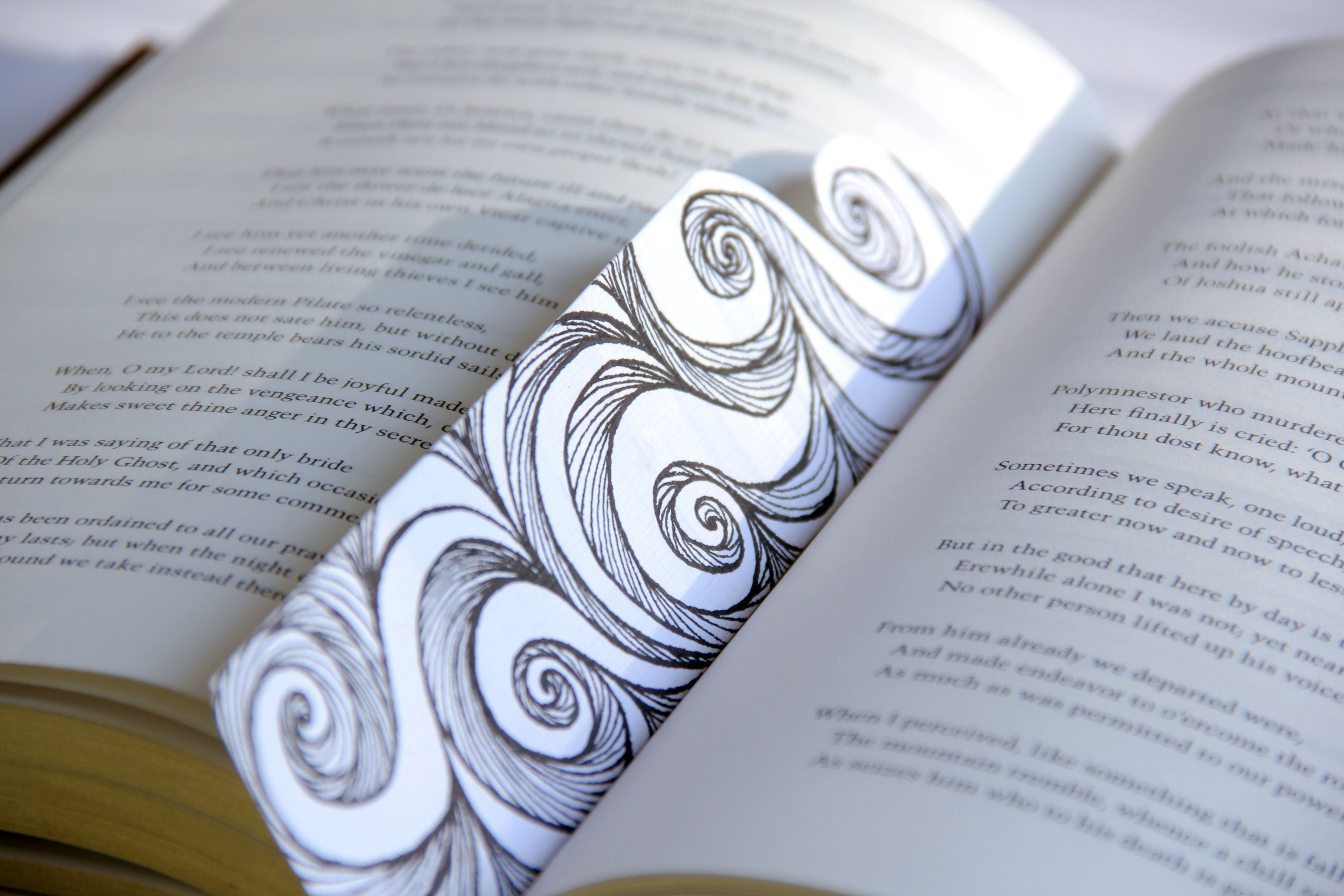 Bookmark wavy spirals line Art patterns organic handmade hand-painted Black and White signed unique