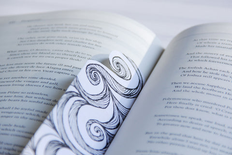 Bookmark wavy spirals line Art patterns organic handmade hand-painted Black and White signed unique