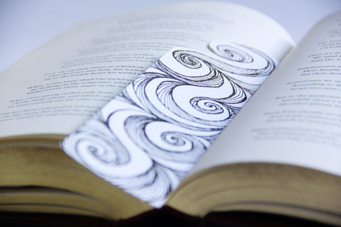 Bookmark wavy spirals line Art patterns organic handmade hand-painted Black and White signed unique