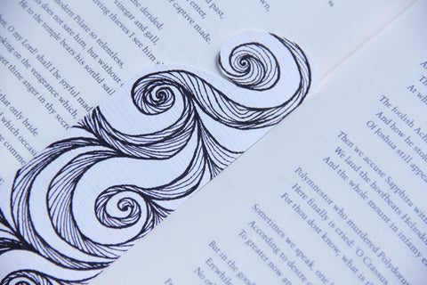 Bookmark wavy spirals line Art patterns organic handmade hand-painted Black and White signed unique