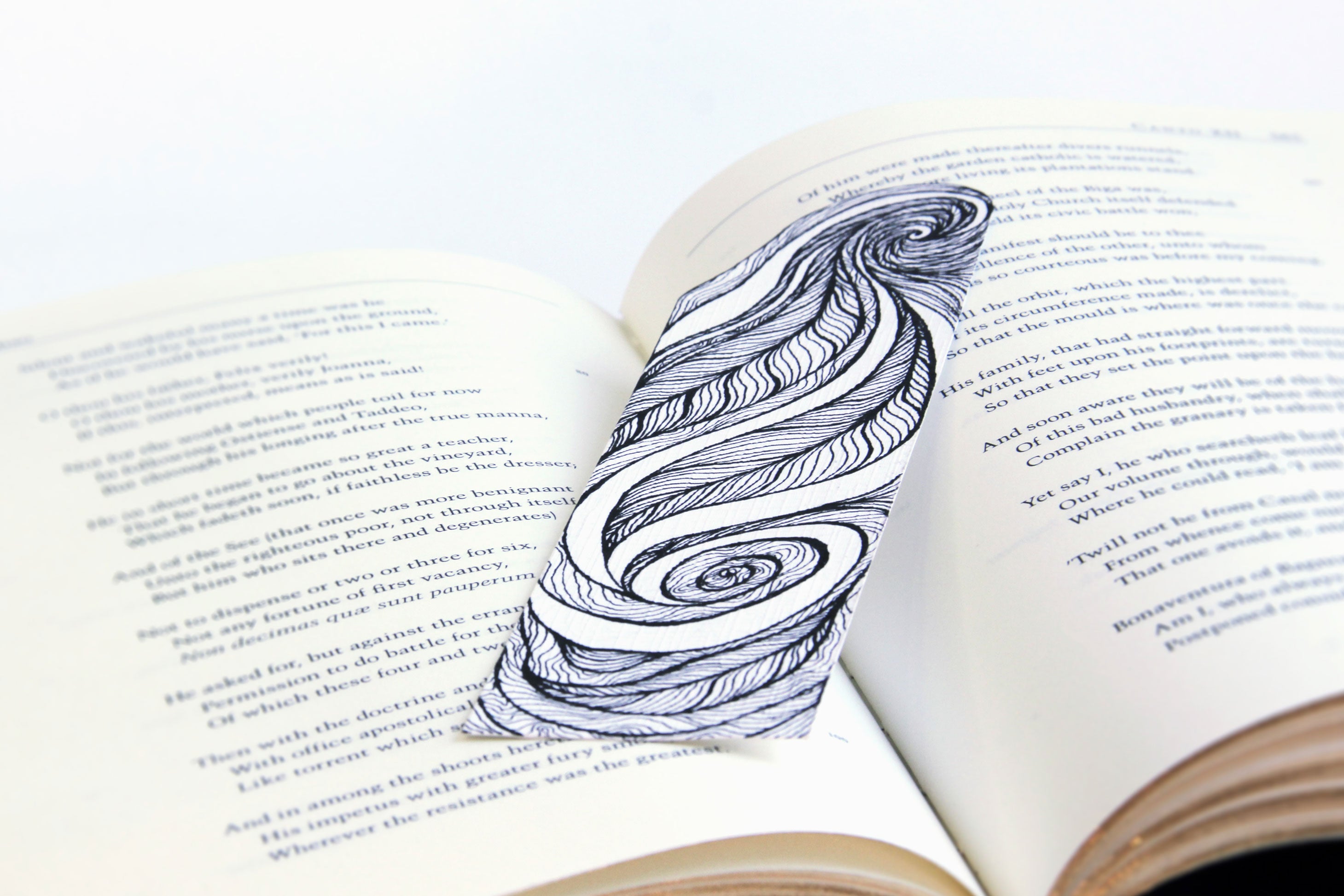 Bookmark wavy spirals line Art patterns organic handmade hand-painted Black and White signed unique