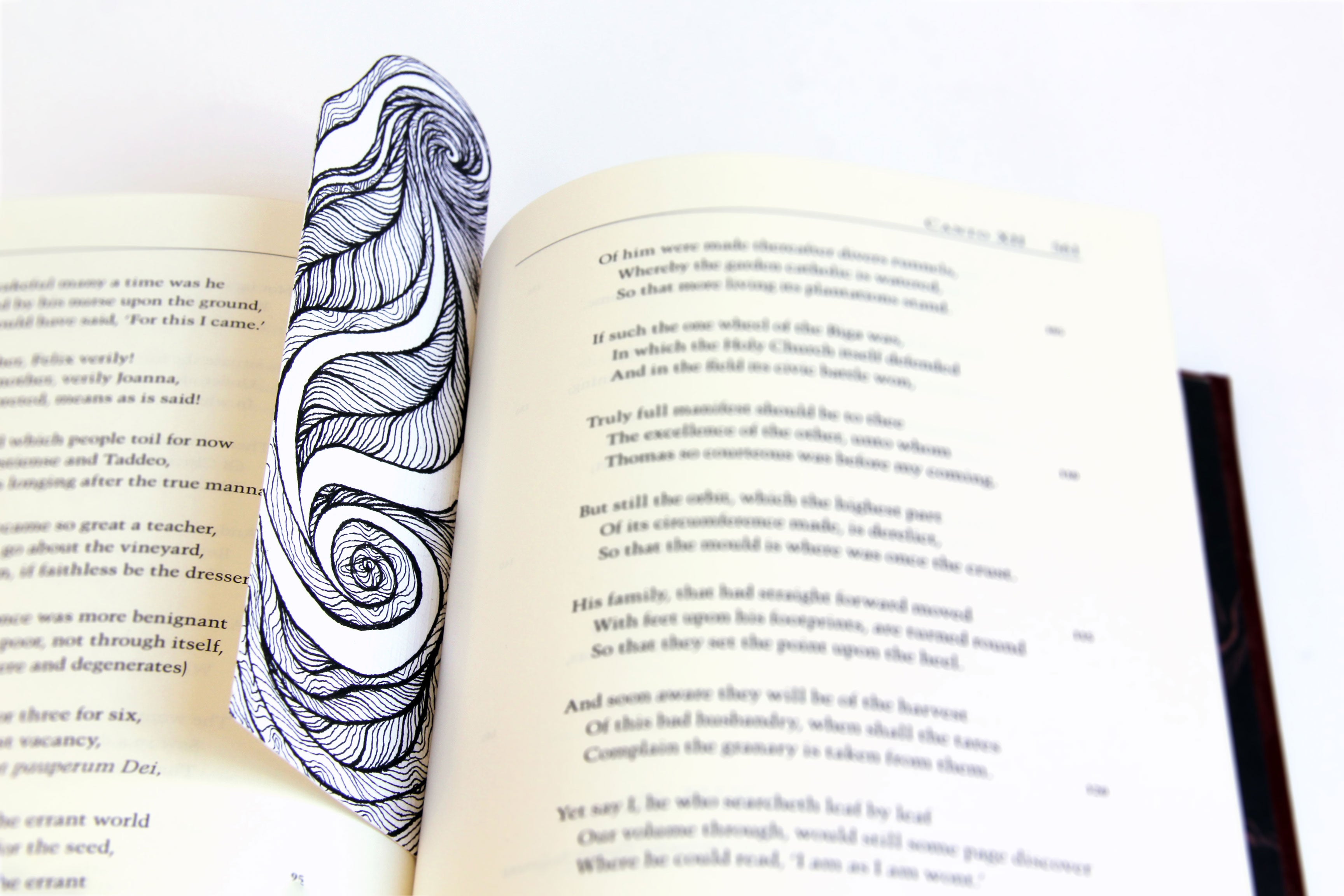 Bookmark wavy spirals line Art patterns organic handmade hand-painted Black and White signed unique