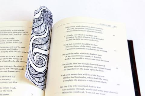 Bookmark wavy spirals line Art patterns organic handmade hand-painted Black and White signed unique