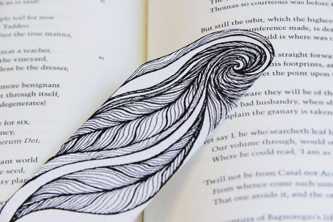 Bookmark wavy spirals line Art patterns organic handmade hand-painted Black and White signed unique