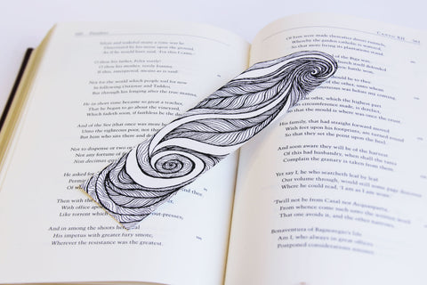 Bookmark wavy spirals line Art patterns organic handmade hand-painted Black and White signed unique