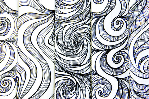 Bookmark wavy spirals line Art patterns organic handmade hand-painted Black and White signed unique collection of 5