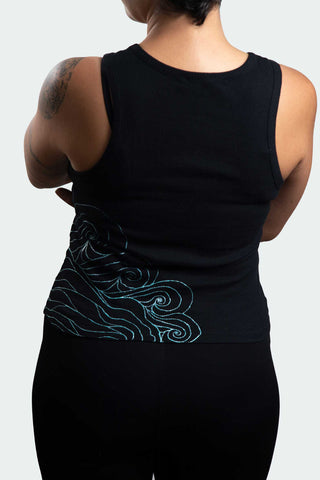 Black I-Shirt  – Blue Neon Line Art (One of a Kind) - Crystel Samia Universe