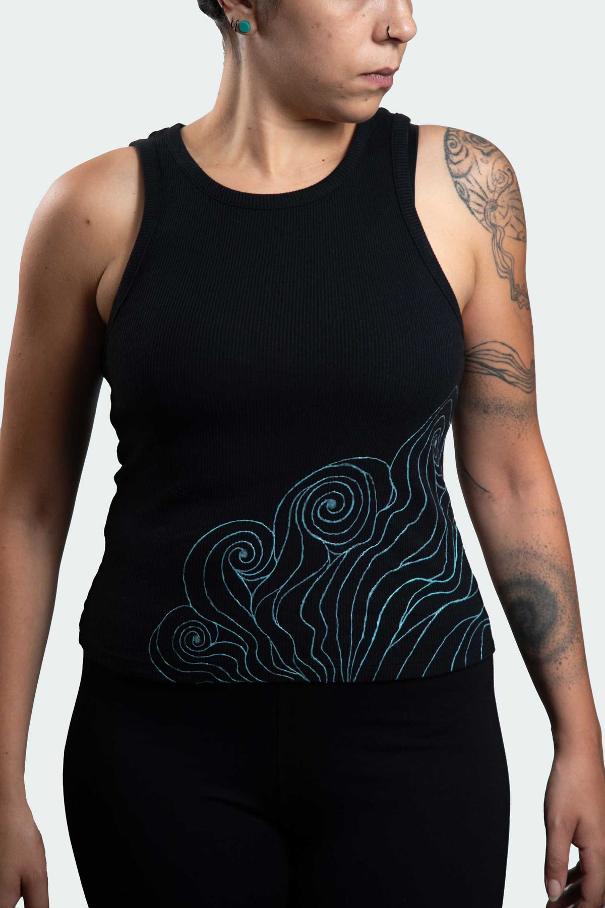 Black I-Shirt  – Blue Neon Line Art (One of a Kind) - Crystel Samia Universe