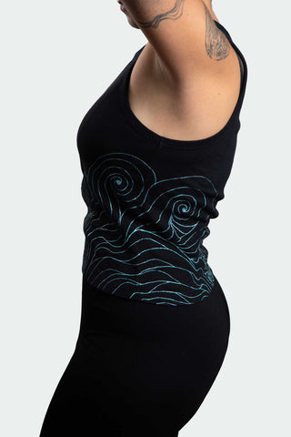 Black I-Shirt  – Blue Neon Line Art (One of a Kind) - Crystel Samia Universe