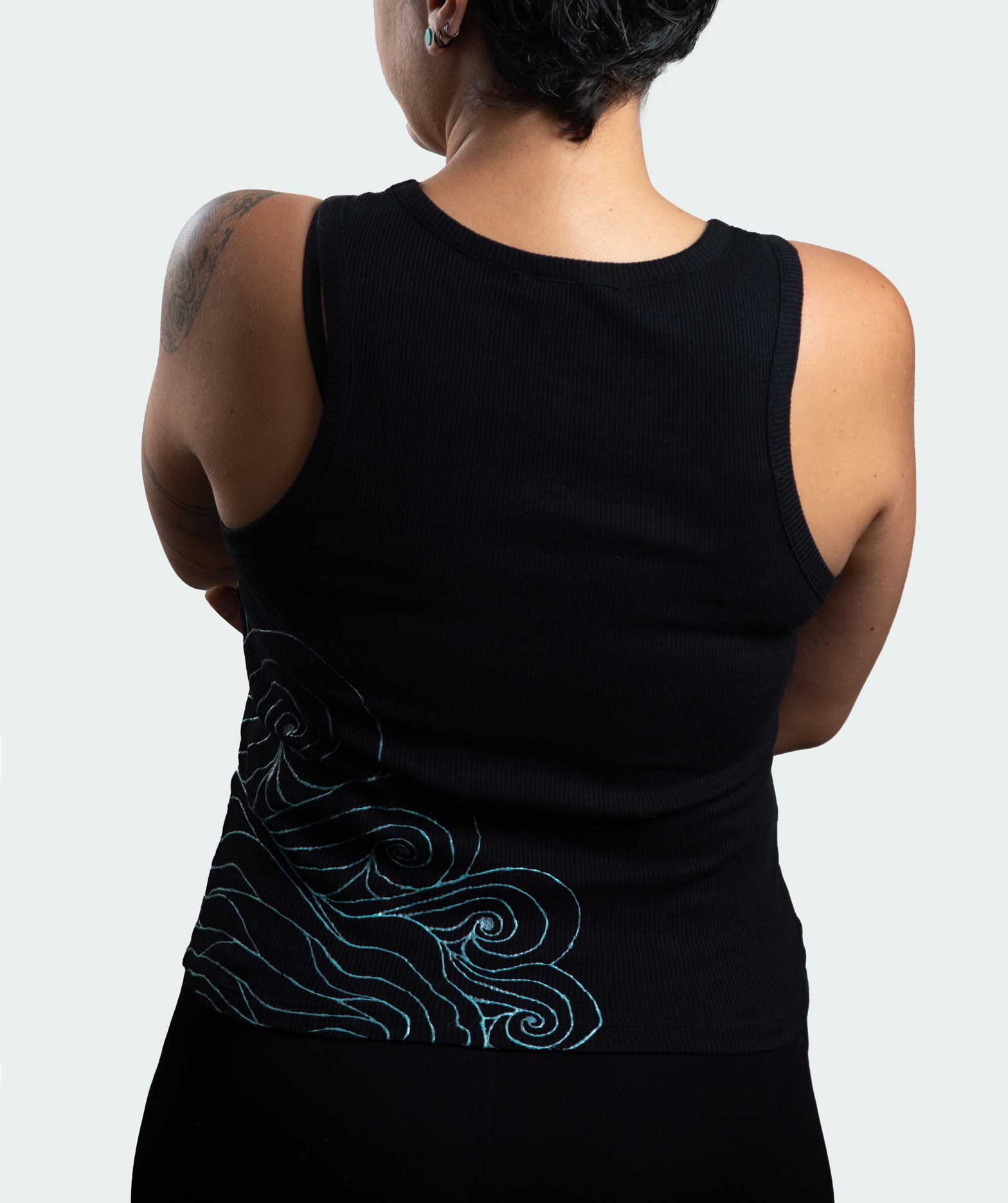 Black I-Shirt  – Blue Neon Line Art (One of a Kind) - Crystel Samia Universe