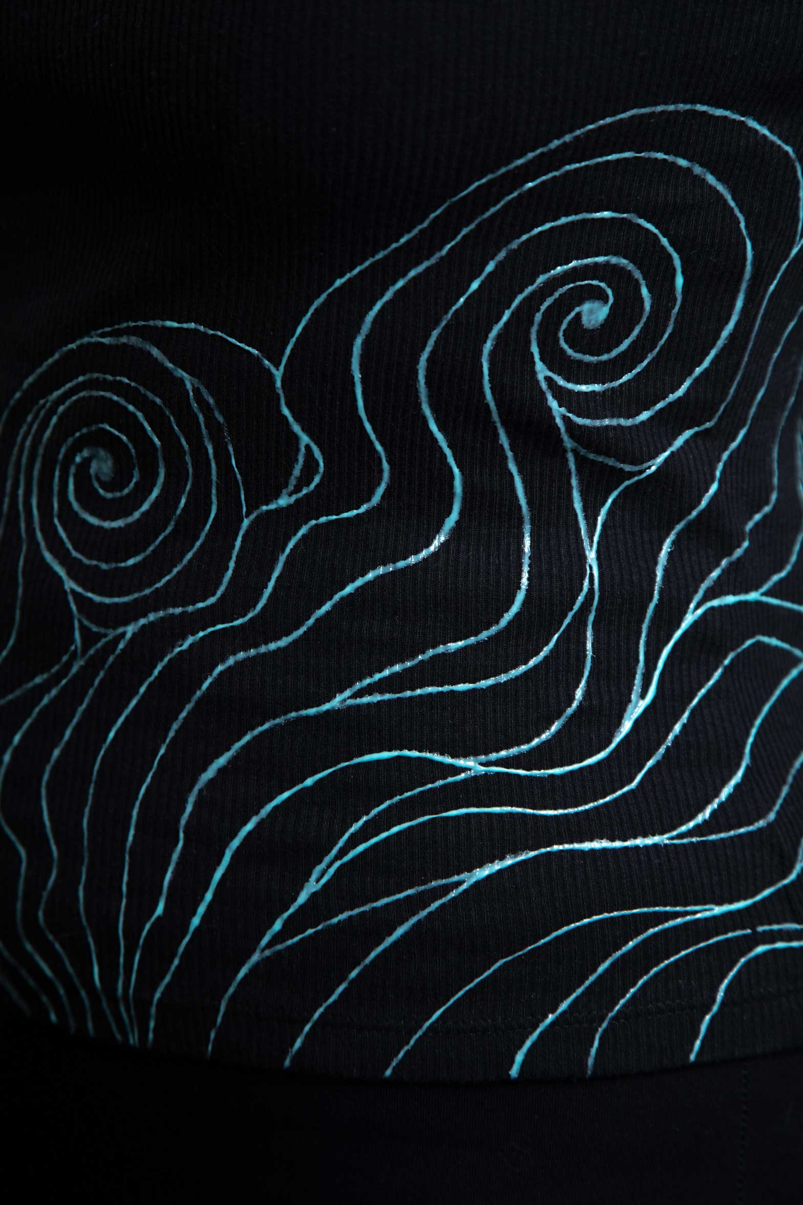 Black I-Shirt  – Blue Neon Line Art (One of a Kind) - Crystel Samia Universe
