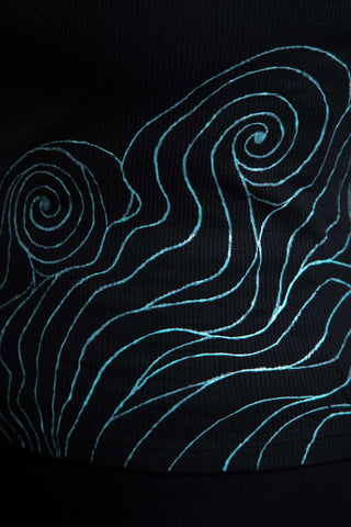 Black I-Shirt  – Blue Neon Line Art (One of a Kind) - Crystel Samia Universe