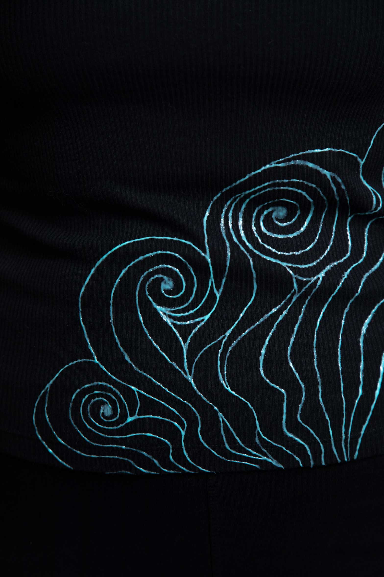 Black I-Shirt  – Blue Neon Line Art (One of a Kind) - Crystel Samia Universe