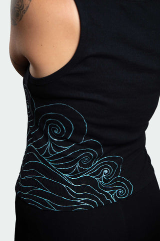 Black I-Shirt  – Blue Neon Line Art (One of a Kind) - Crystel Samia Universe