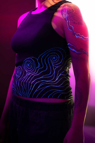 Black I-Shirt  – Blue Neon Line Art (One of a Kind) - Crystel Samia Universe