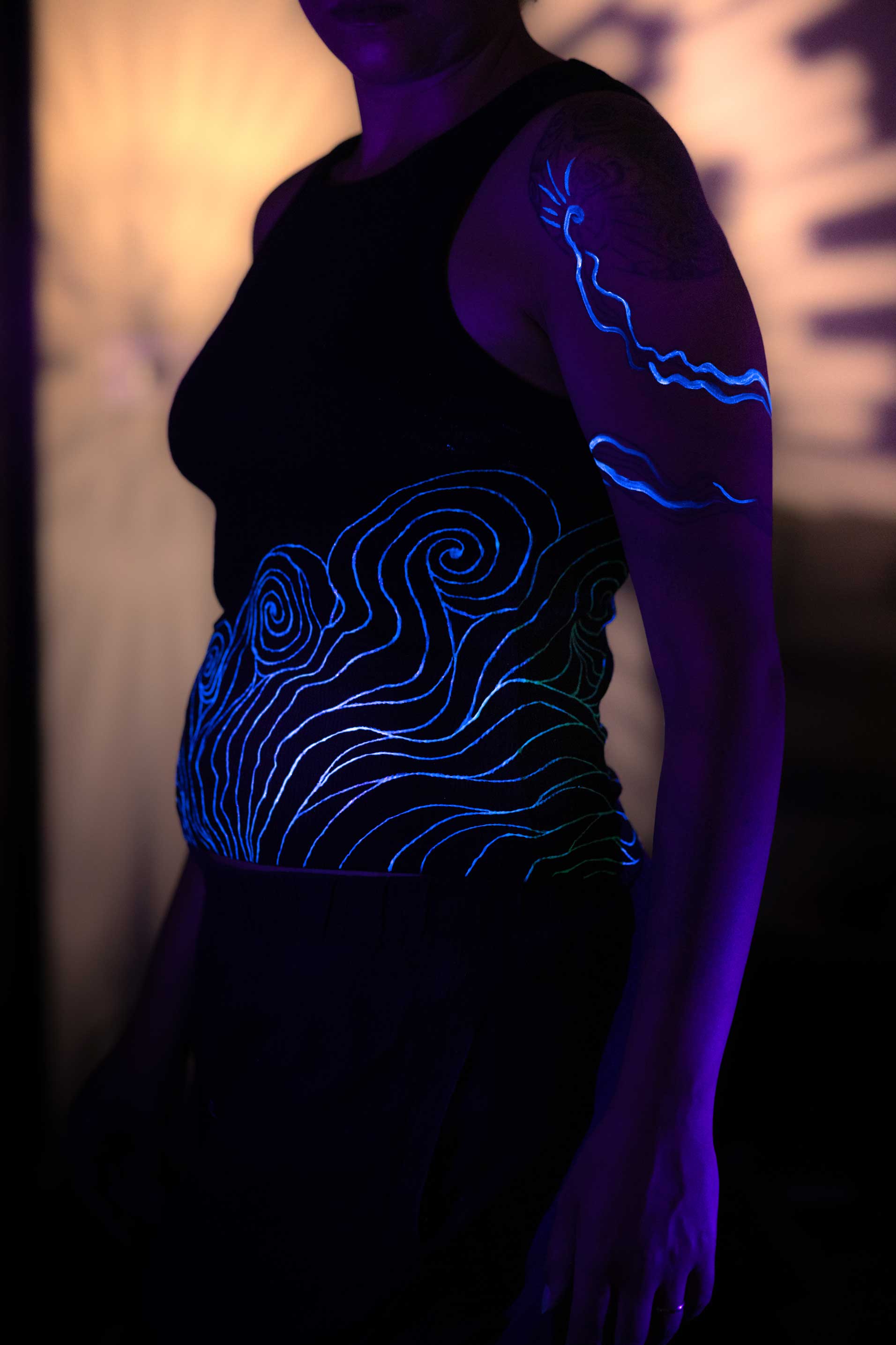 Black I-Shirt  – Blue Neon Line Art (One of a Kind) - Crystel Samia Universe