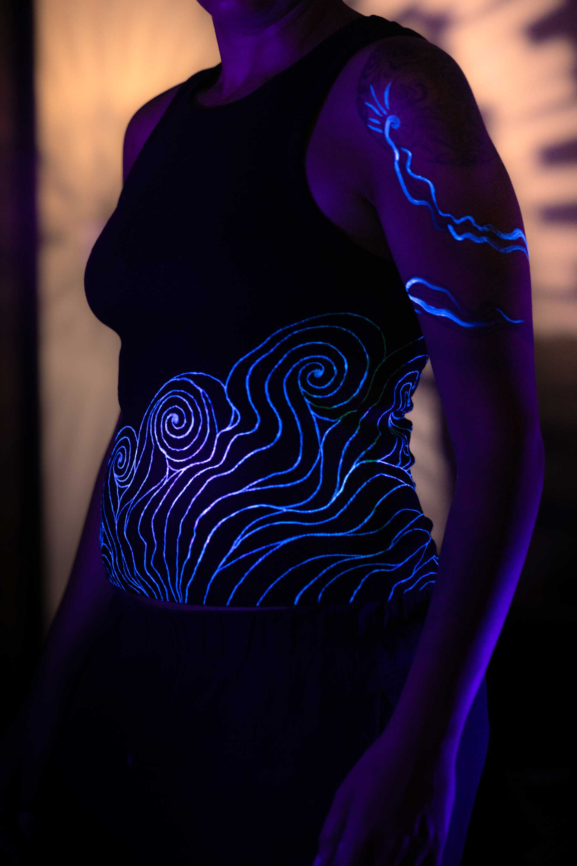 Black I-Shirt  – Blue Neon Line Art (One of a Kind) - Crystel Samia Universe