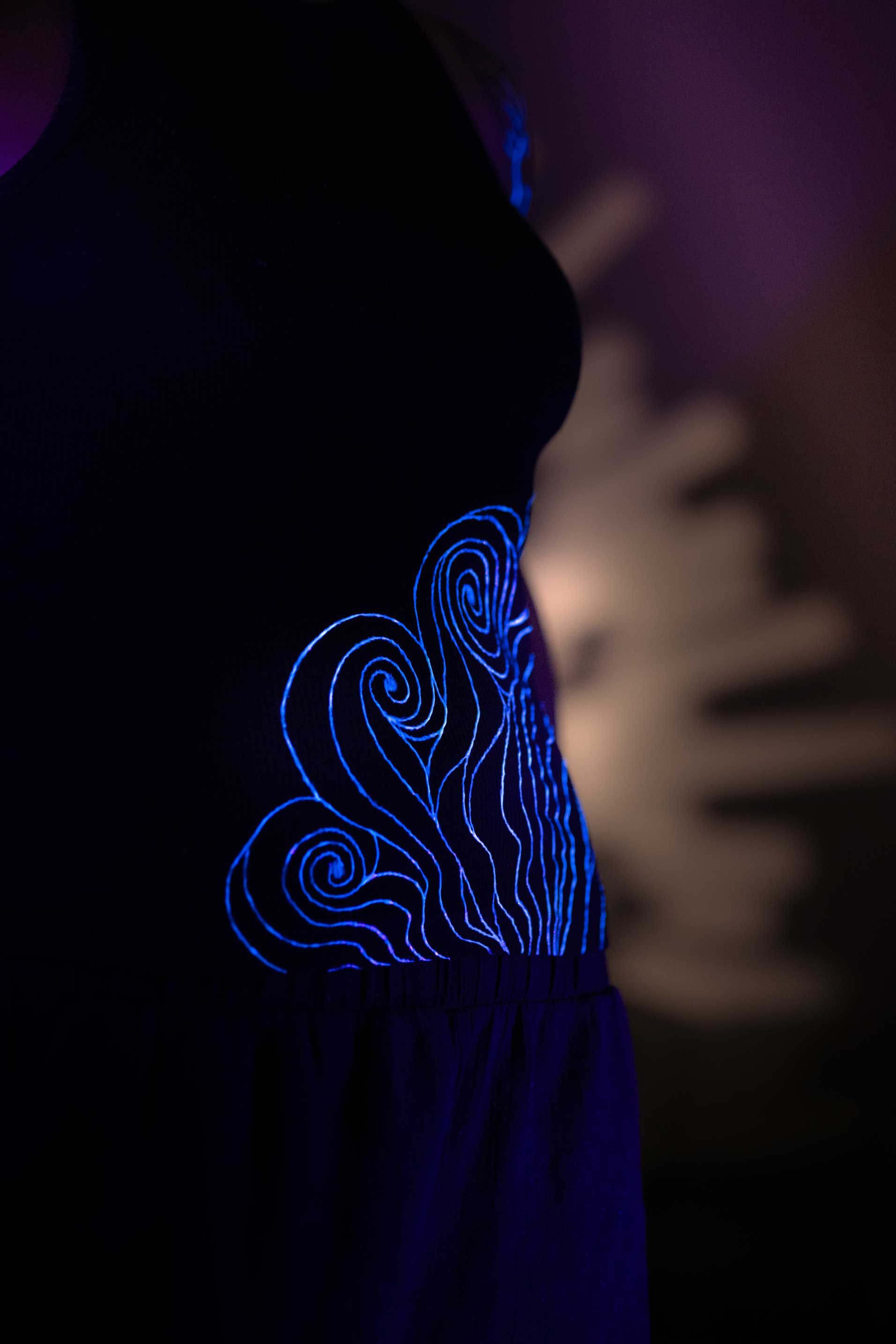 Black I-Shirt  – Blue Neon Line Art (One of a Kind) - Crystel Samia Universe