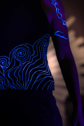 Black I-Shirt  – Blue Neon Line Art (One of a Kind) - Crystel Samia Universe