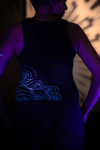 Black I-Shirt  – Blue Neon Line Art (One of a Kind) - Crystel Samia Universe