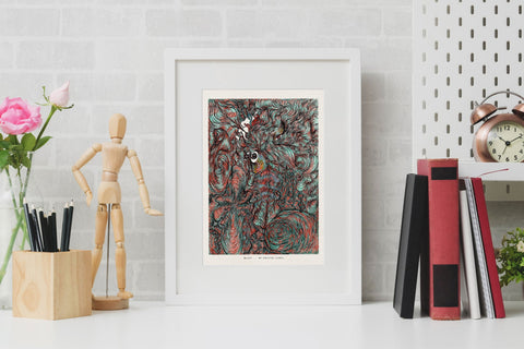 "Blast" Art Print Artwork line Art patterns colorful Signed by Artist Landscape signed by artist organic wooden frame home decoration wall hangings orange blue turquoise eyewhere to get prints made of original artwork