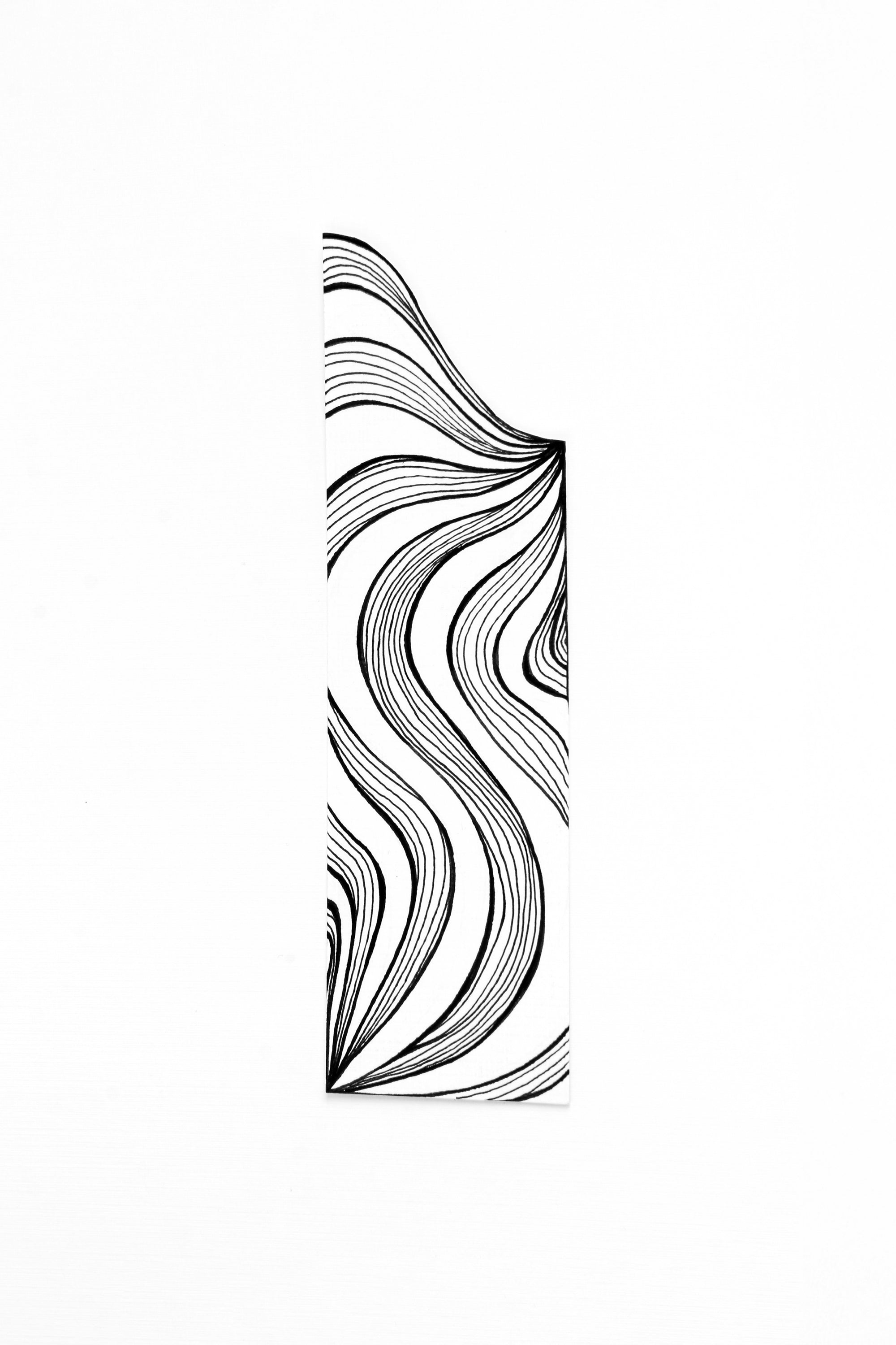 Bookmark wavy line Art patterns organic handmade hand-painted Black and White in a book