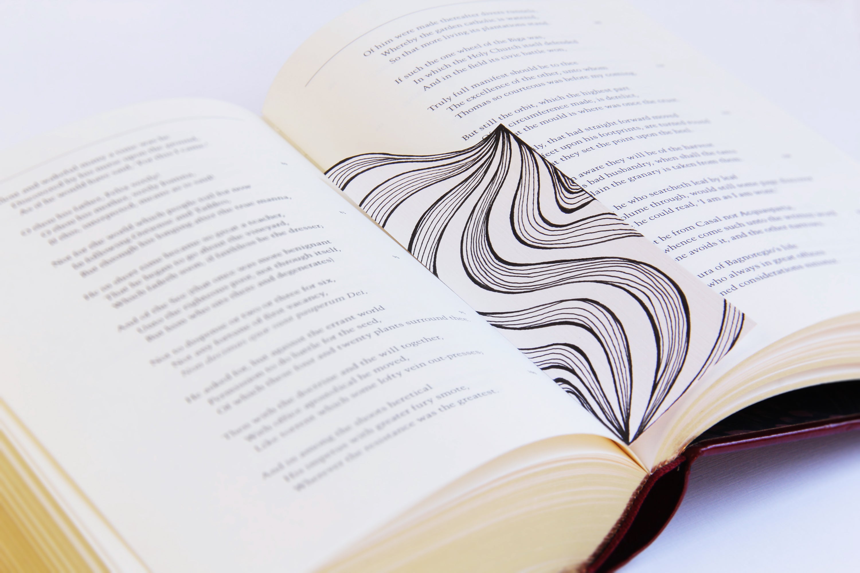 Bookmark wavy line Art patterns organic handmade hand-painted Black and White in a book