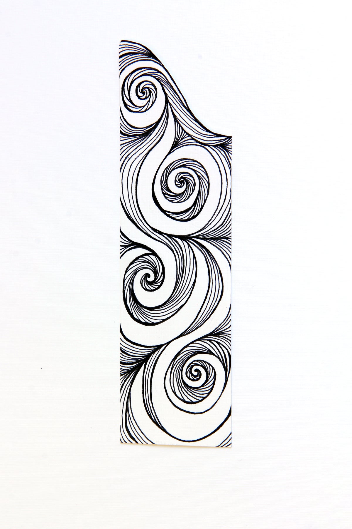 Bookmark leaf spirals line Art patterns organic handmade hand-painted Black and White