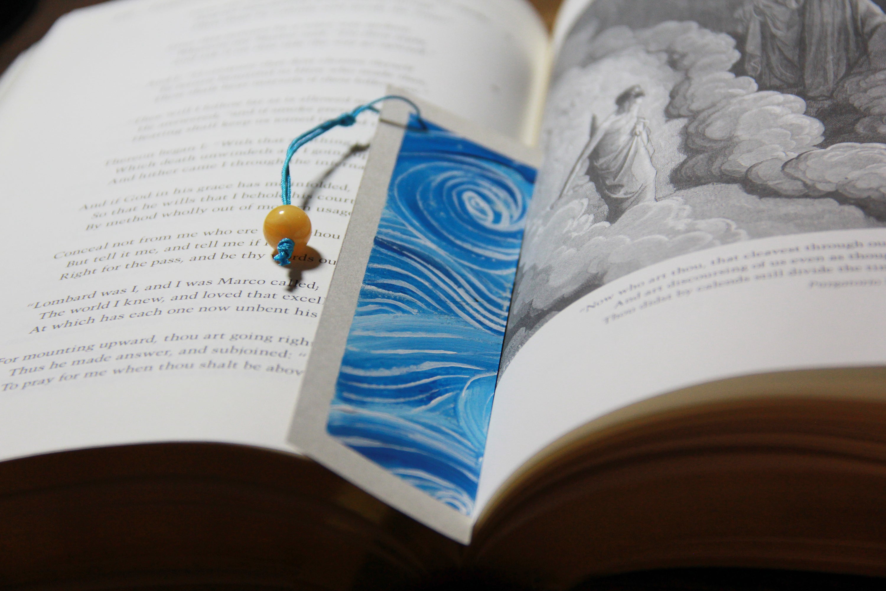 Two complementary bookmarks hand painted acrylic waves spirals amber couples friends gifts