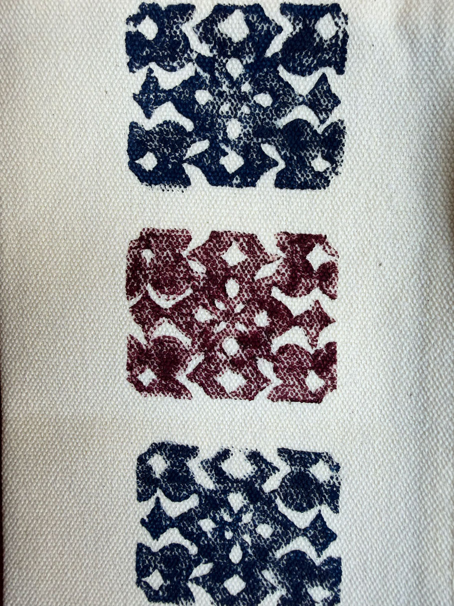 One-of-a-Kind Lino-Printed Linen Pouches - Red & Blue Patterns
