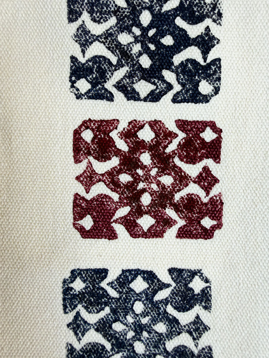 One-of-a-Kind Lino-Printed Linen Pouches - Red & Blue Patterns