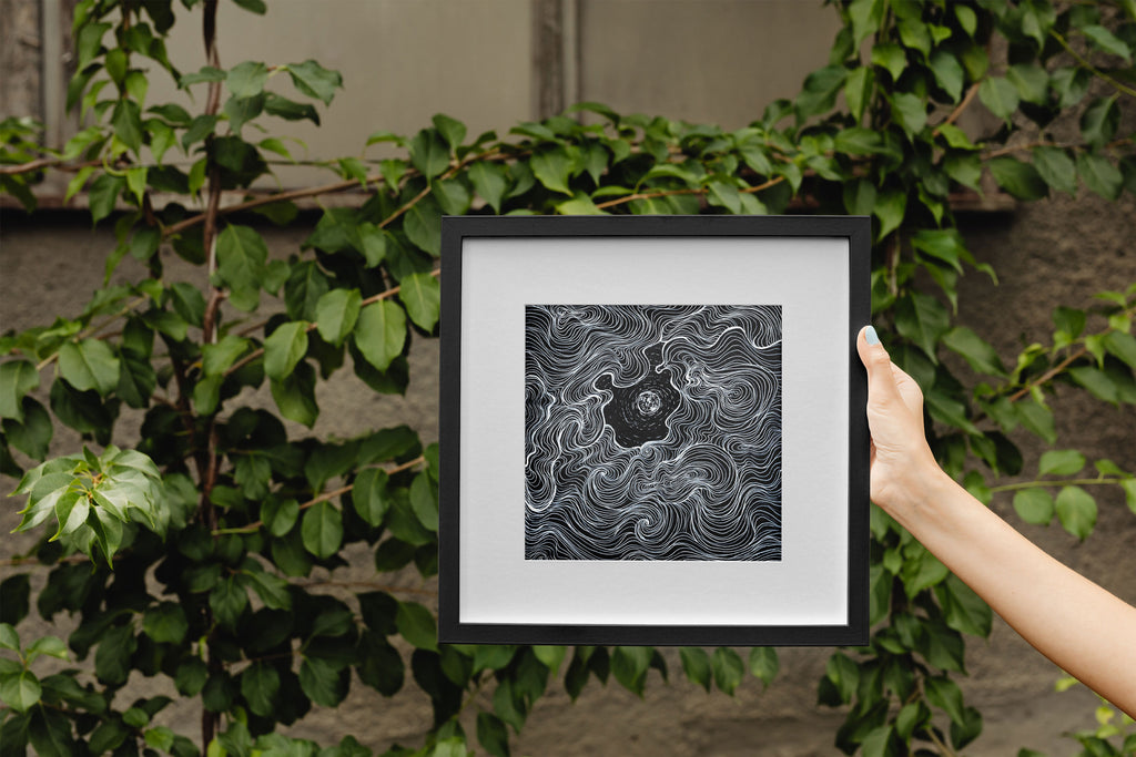 "Cloud Dance" Art Print Artwork line Art patterns colorful Signed by Artist organic nature home decoration wall hangings black and white line art moon drawing
