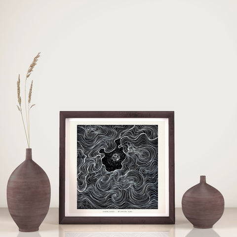 "Cloud Dance" Art Print Artwork line Art patterns colorful Signed by Artist organic nature home decoration wall hangings black and white line art moon drawing