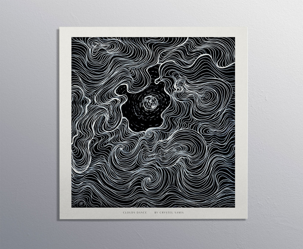 "Cloud Dance" Art Print Artwork line Art patterns colorful Signed by Artist organic nature home decoration wall hangings black and white line art moon drawing
