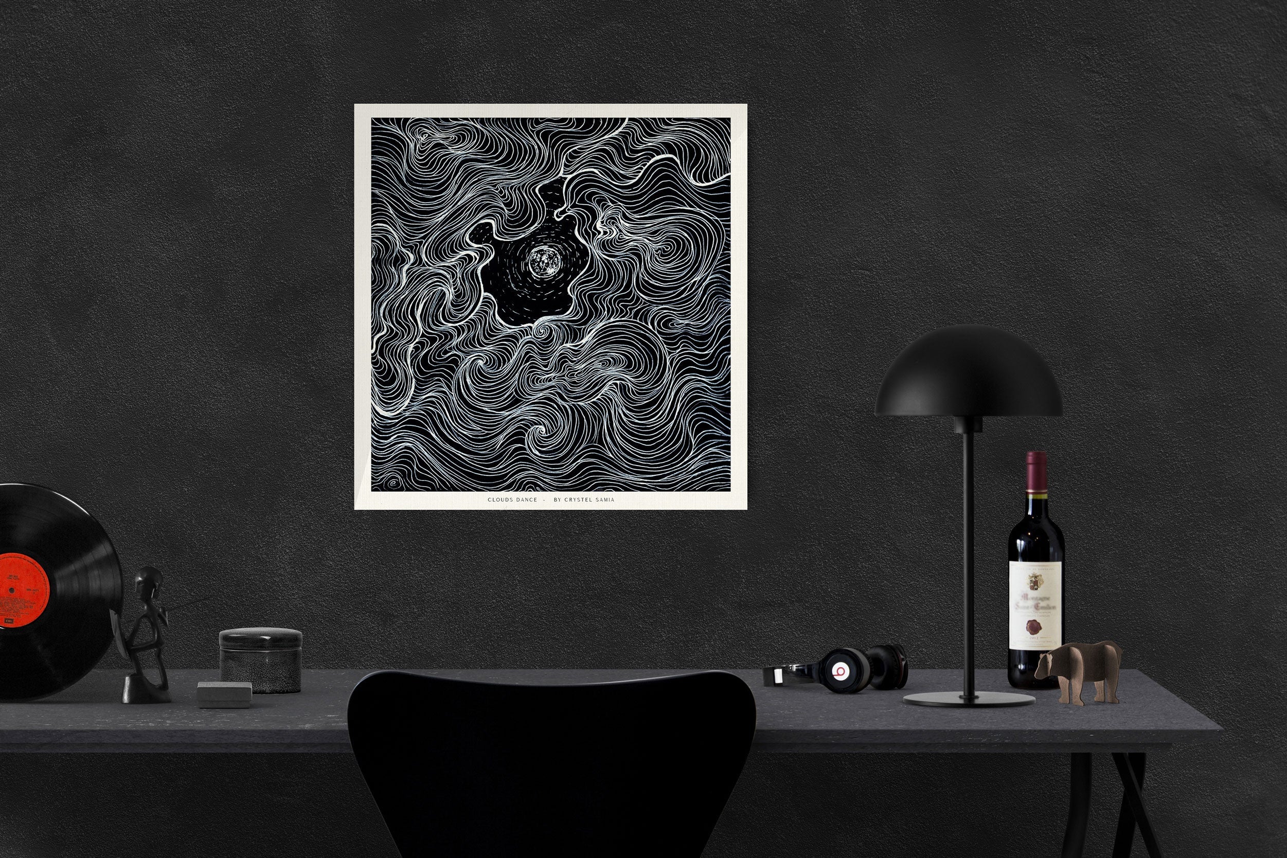 "Cloud Dance" Art Print Artwork line Art patterns colorful Signed by Artist organic nature home decoration wall hangings black and white line art moon drawing