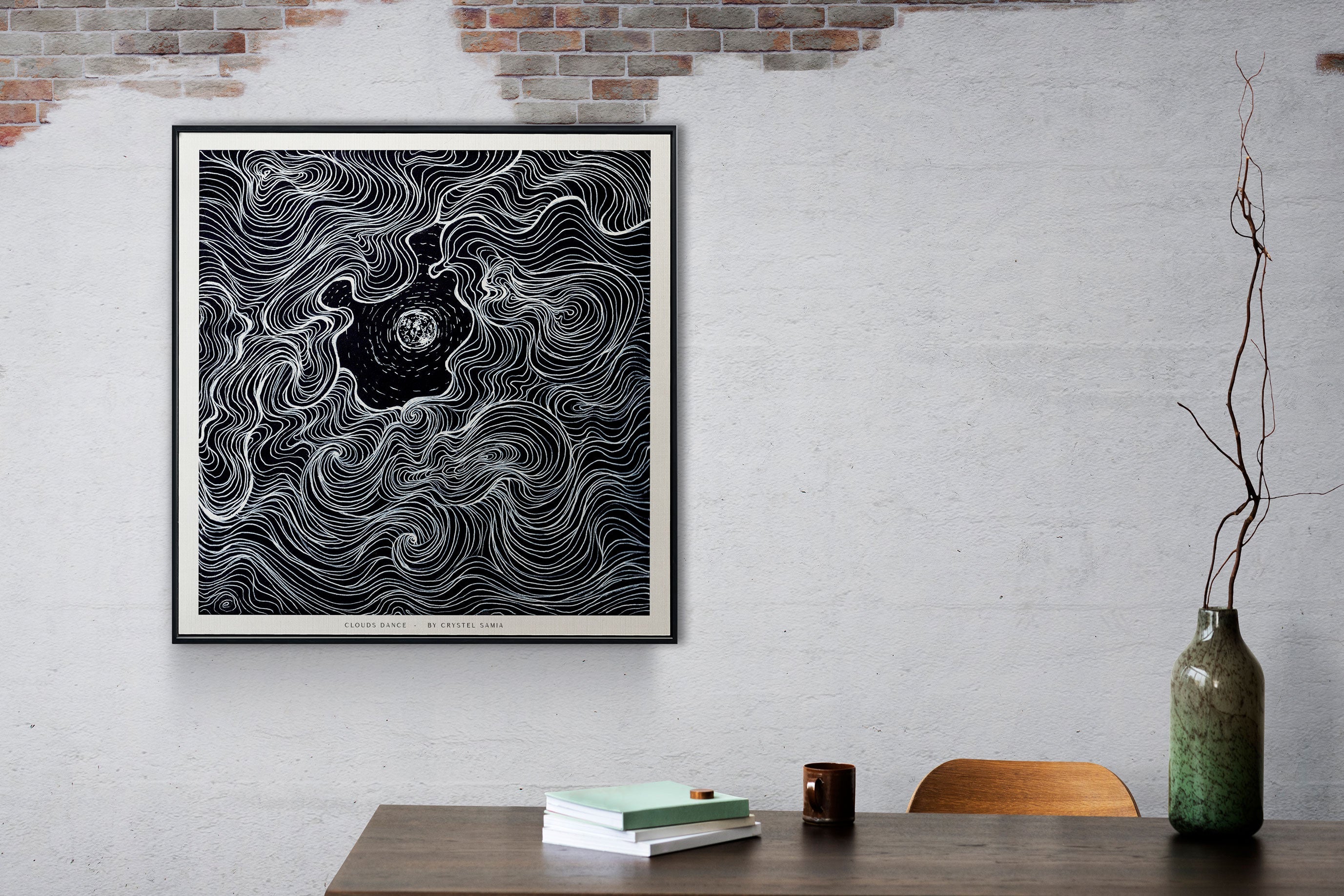 "Cloud Dance" Art Print Artwork line Art patterns colorful Signed by Artist organic nature home decoration wall hangings black and white line art moon drawing